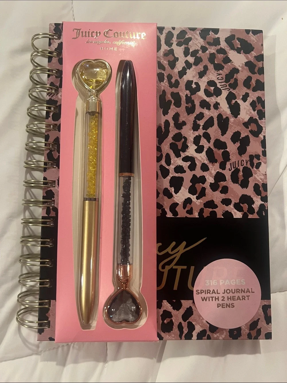Juicy Couture Pink Leopard Spiral Journal with Gold & Black Heart Pen